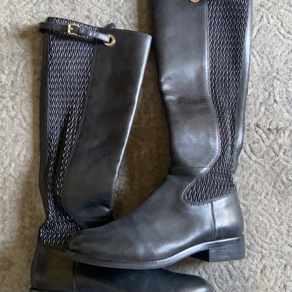 Black Cole Haan riding boots with stretchy back